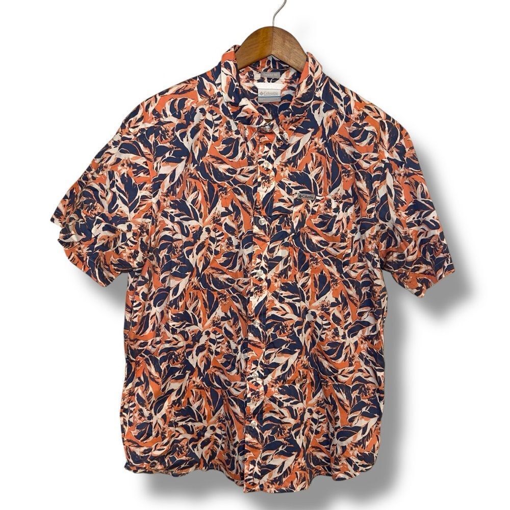 Columbia PFG Red & Blue S/S Performance Fishing Shirt Size L
